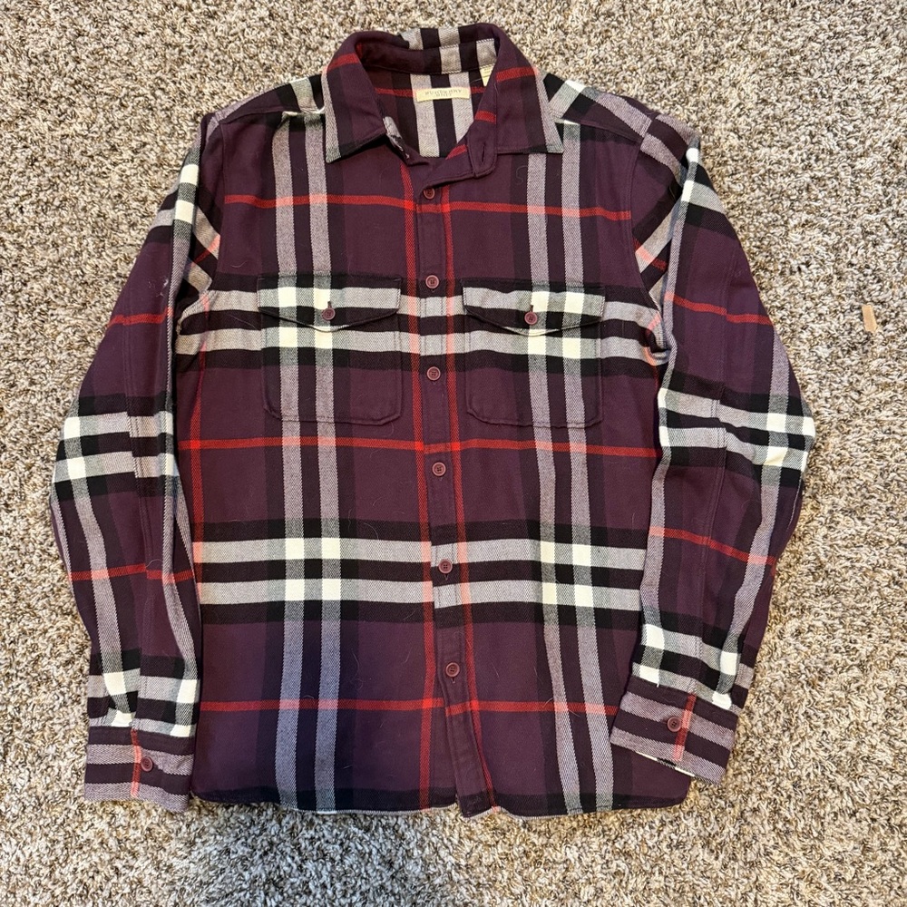 Burberry Purple and Red Plaid Button-Down Shirt
